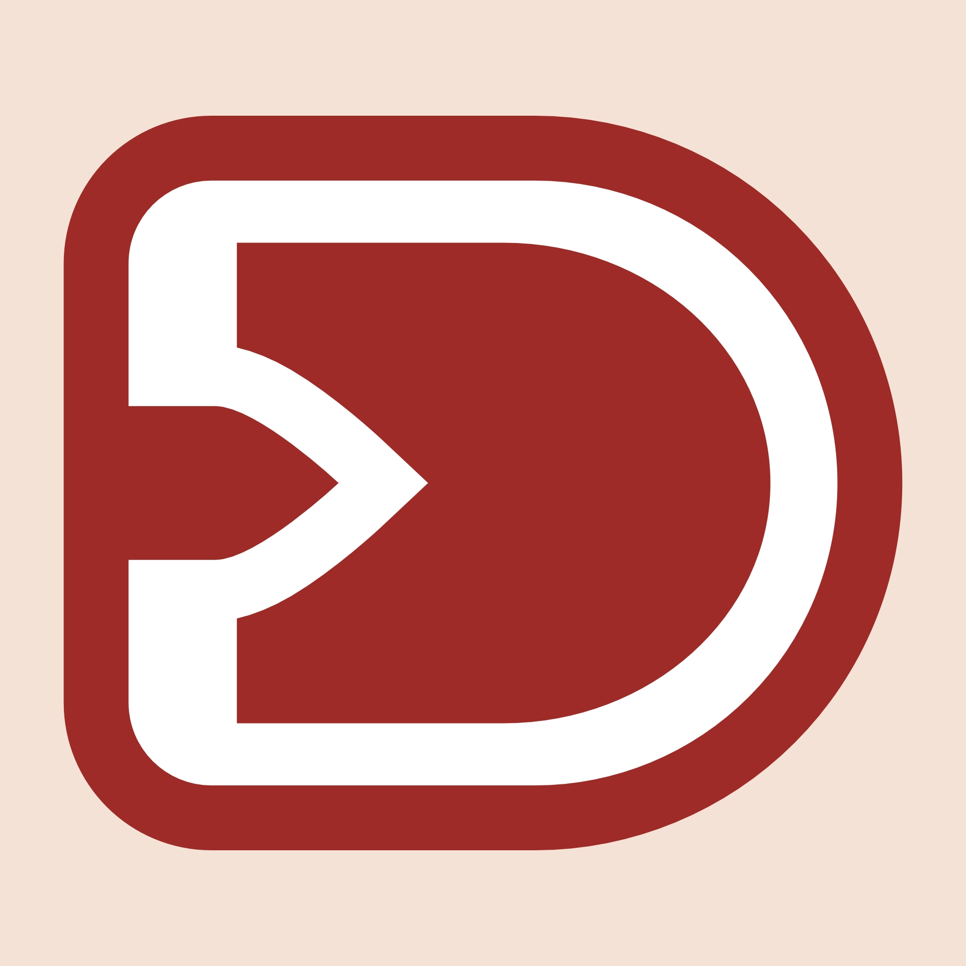 A red and white logo shaped like the head of a shovel.